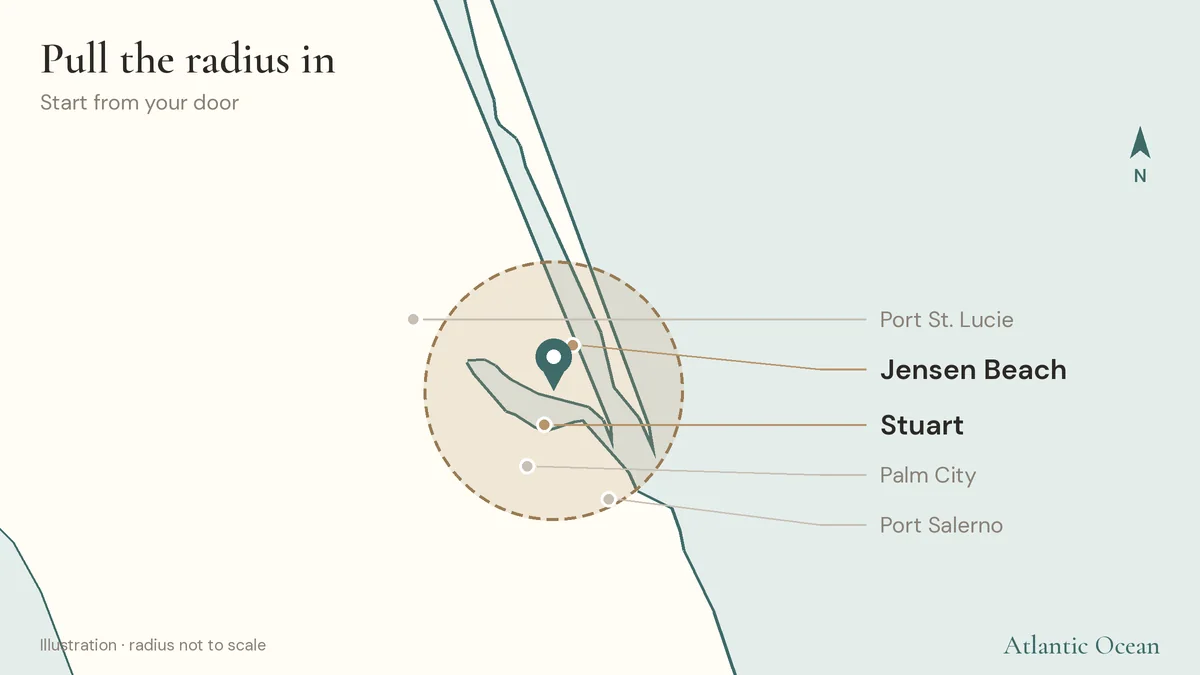 Map showing a tight ad radius around Stuart and Jensen Beach for restaurant targeting