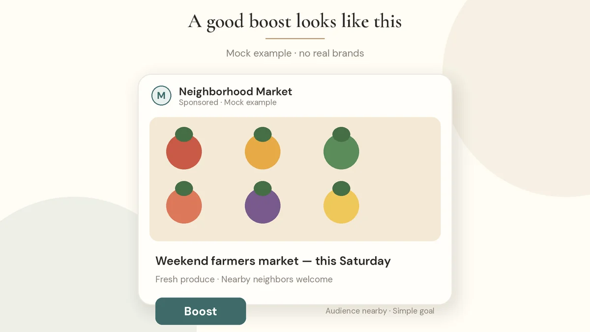 Mock boosted post promoting a weekend farmers market on Florida's Treasure Coast